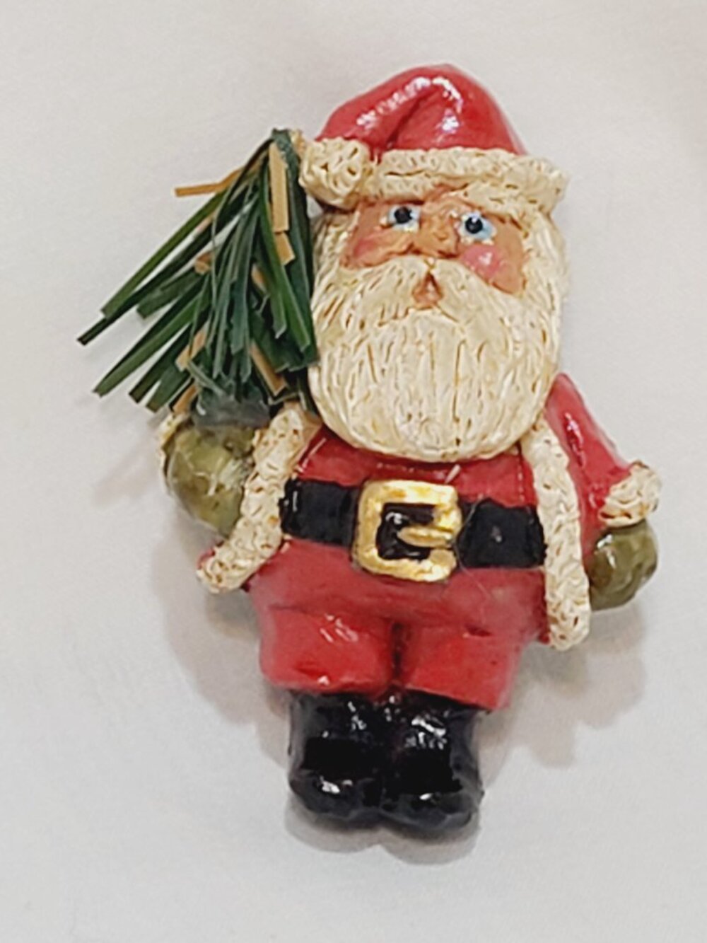 Santa Claus Standing Holding Tree Vintage Brooch Lapel Pin 2" Christmas Holiday
